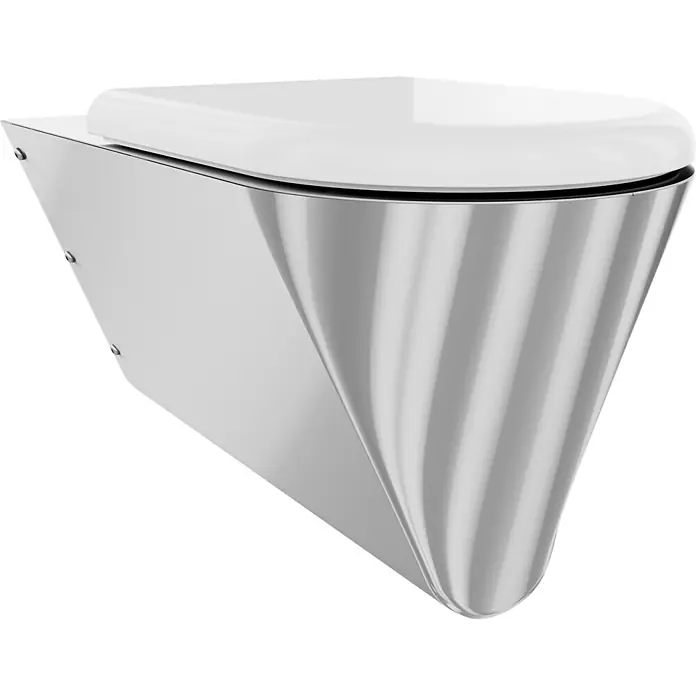 KWC Wand-WC - Edelstahl - Modernes wandhängendes WC mit weißem Sitz und elegantem silbergrauem Korpus.