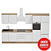 BAUHAUS Composición de cocina Marleen (Ancho: 340 cm, Blanco, Color del cuerpo: Marrón, Con electrodomésticos) | BAUHAUS