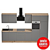 BAUHAUS Composición de cocina Marleen (Ancho: 340 cm, Gris, Color del cuerpo: Marrón, Con electrodomésticos) | BAUHAUS