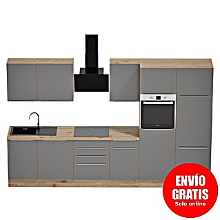 BAUHAUS Composición de cocina Marleen (Ancho: 340 cm, Gris, Color del cuerpo: Marrón, Con electrodomésticos)