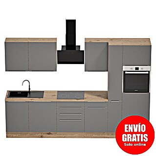 BAUHAUS Composición de cocina Marleen (Ancho: 310 cm, Gris, Color del cuerpo: Marrón, Con electrodomésticos)