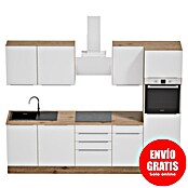 BAUHAUS Composición de cocina Marleen (Ancho: 280 cm, Blanco, Color del cuerpo: Marrón, Con electrodomésticos) | BAUHAUS