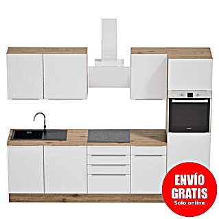 BAUHAUS Composición de cocina Marleen (Ancho: 280 cm, Blanco, Color del cuerpo: Marrón, Con electrodomésticos)