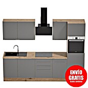 BAUHAUS Composición de cocina Marleen (Ancho: 280 cm, Gris, Color del cuerpo: Marrón, Con electrodomésticos) | BAUHAUS