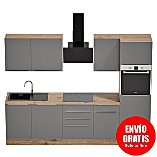 BAUHAUS Composición de cocina Marleen (Ancho: 280 cm, Gris, Color del cuerpo: Marrón, Con electrodomésticos)