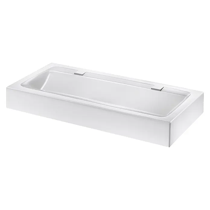 Delabie Waschbecken Delabie - Hahnloch: Ohne, Ohne Überlauf, Weiß - Weiße, rechteckige Badewanne mit modernem, minimalistischem Design.