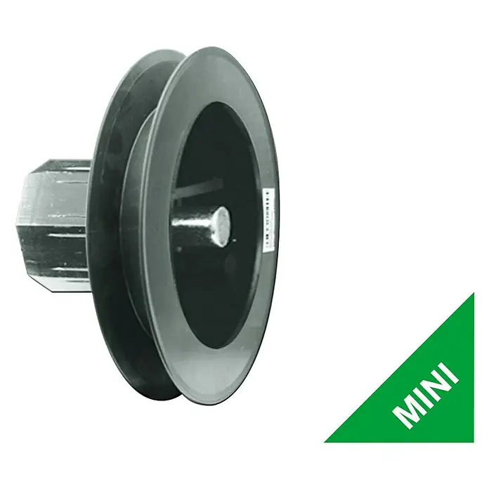 Schellenberg Disco de persiana Mini - Diámetro: 100 mm, Diámetro eje octogonal: 40 mm - Un primer plano de una mini polea, diseñada para ser utilizada en una variedad de sistemas mecánicos.
