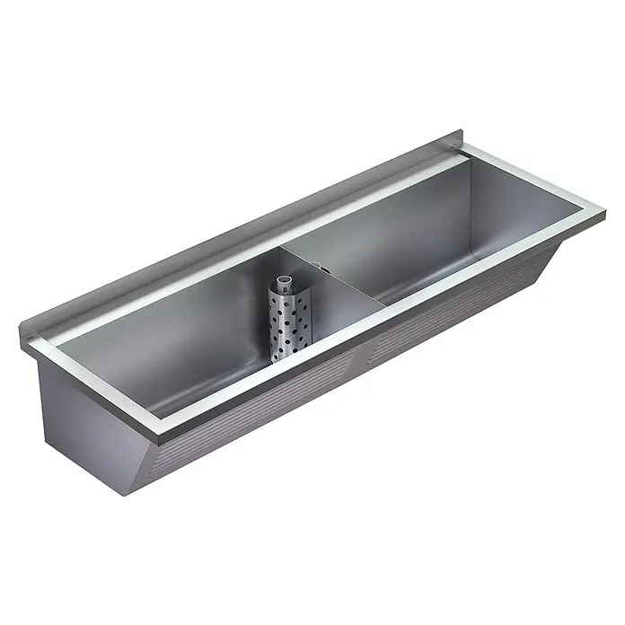 KWC Doppelwaschtisch - 55 x 150 cm, Ohne Überlauf, Edelstahl - Rechteckiges Edelstahl-Barspülbecken mit zwei Fächern und perforiertem Eisrohr.