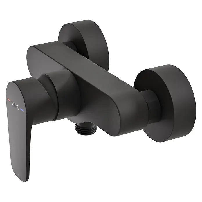 VitrA Flow Soft Brausearmatur - Ausladung: 12,7 cm, Schwarz, Matt - Mattschwarze VitrA Einhebel-Wand-Duscharmatur.