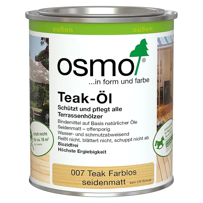 Osmo Teak-Öl Seidenmatt 007 - 750 ml - Osmo Teak-Öl Dose für Terrassenhölzer, farblos und seidenmatt. Schützt und pflegt alle Außenhölzer.