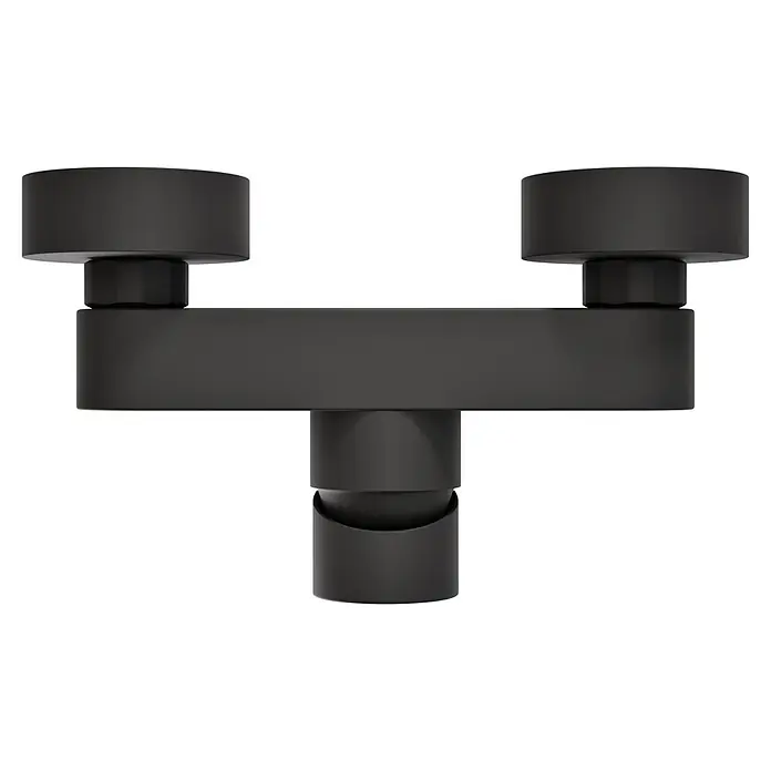 VitrA Flow Square Brausearmatur - Ausladung: 12,7 cm, Schwarz, Matt - Mattschwarze moderne Armatur mit zwei zylindrischen Oberteilen und rechteckigem Körper.