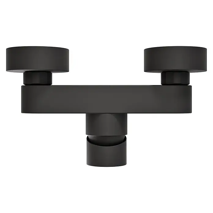 VitrA Flow Soft Brausearmatur - Ausladung: 12,7 cm, Schwarz, Matt - Dunkelgraues, minimalistisches T-förmiges Verbindungselement mit zylindrischen Teilen und einer gekrümmten Basisöffnung.