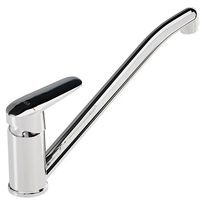 VitrA Flow Round Spültischarmatur - Niederdruck, Chrom, Glänzend, Höhe: 17,4 cm - Moderner Chrom-Küchenarmatur mit langem, gebogenem Auslauf und elegantem Hebelgriff.