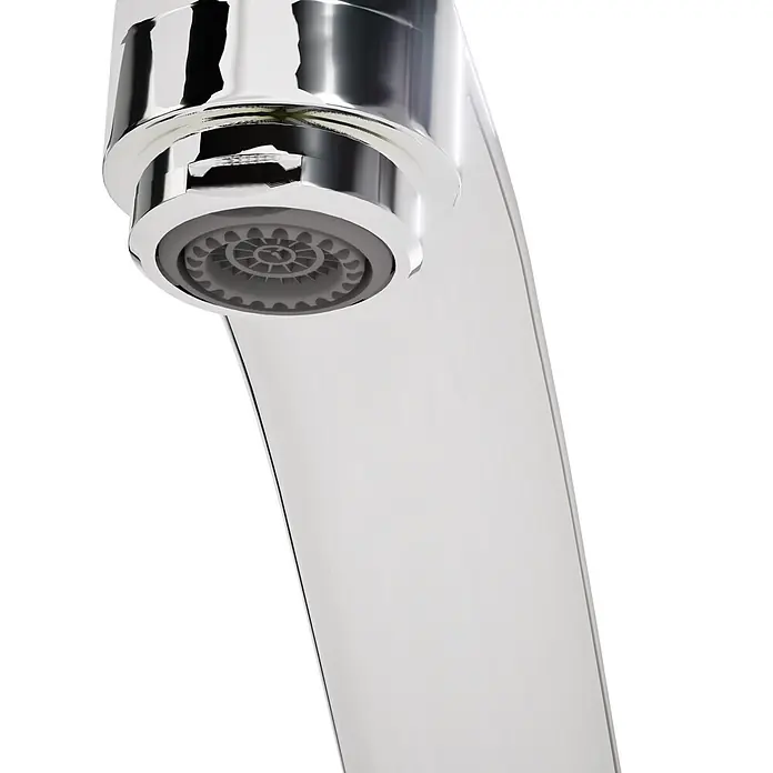 VitrA Flow Round Spültischarmatur - Niederdruck, Chrom, Glänzend, Höhe: 17,4 cm - Glänzender Chrom-Wasserhahn-Auslauf mit sichtbarem Luftsprudler für kontrollierten Wasserfluss.