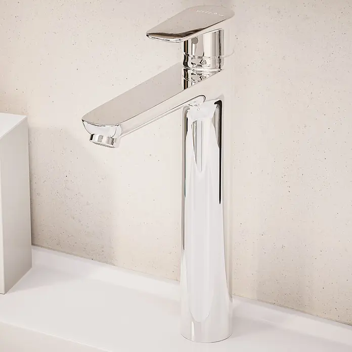 VitrA Flow Soft Waschtischarmatur - Höhe: 29,3 cm, Ohne Zugstange, Chrom - Schlanke, polierte Chrom-Einhebelarmatur für ein modernes Waschbecken.