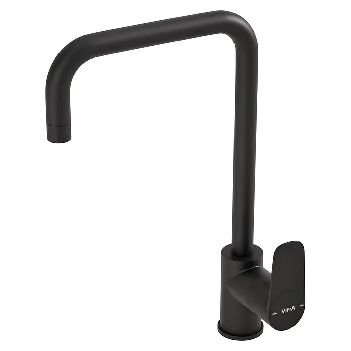 VitrA Flow Soft Spültischarmatur - Schwarz, Matt - Mattschwarzer Einhand-Küchenarmatur mit gebogenem Auslauf und modernem Design.