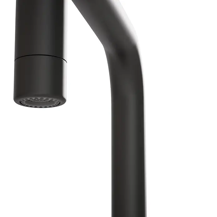 VitrA Flow Soft Spültischarmatur - Schwarz, Matt - Matte schwarze Küchenarmatur mit sichtbarem Luftsprudler.