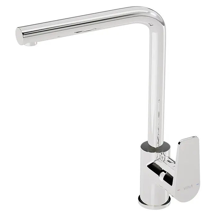VitrA Flow Square Spültischarmatur - Chrom, Glänzend - Moderner Einhebel-Küchenarmatur aus poliertem Chrom mit gebogenem Auslauf.