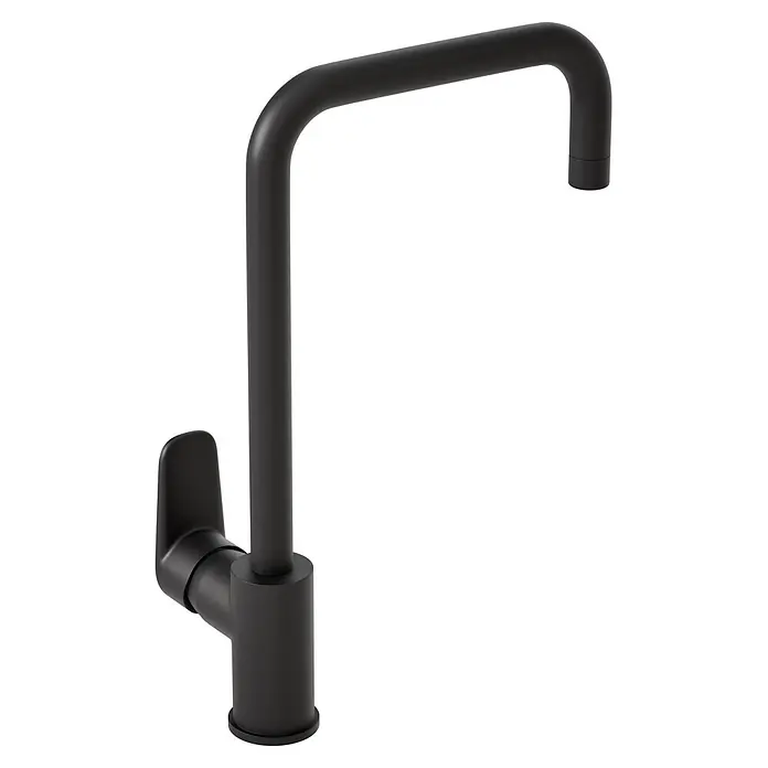 VitrA Flow Soft Spültischarmatur - Schwarz, Matt - Schwarze, moderne Küchenarmatur mit hohem, gebogenem Auslauf und seitlichem Hebelgriff.