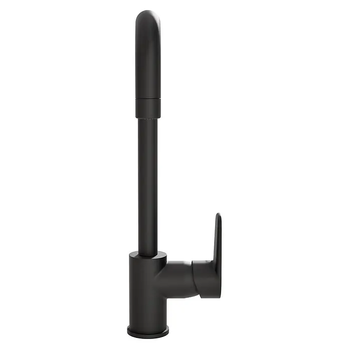 VitrA Flow Soft Spültischarmatur - Schwarz, Matt - Hoher, mattschwarzer L-förmiger Küchenwasserhahn.