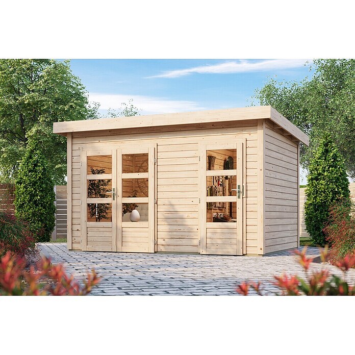 Karibu Gartenhaus Tintrup (273 x 396 cm, Wandstärke: 28 mm, Flachdach, Natur)