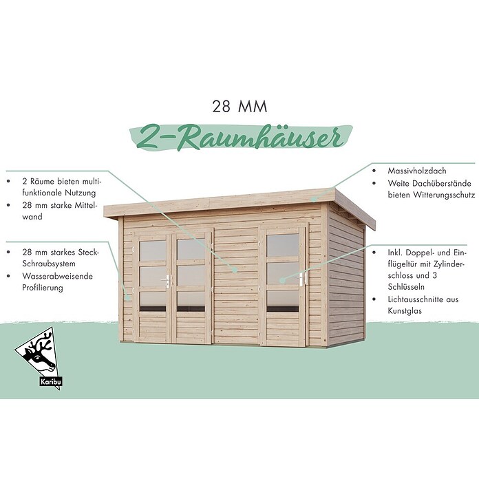 Karibu Gartenhaus Tintrup (273 x 396 cm, Wandstärke: 28 mm, Flachdach, Natur)