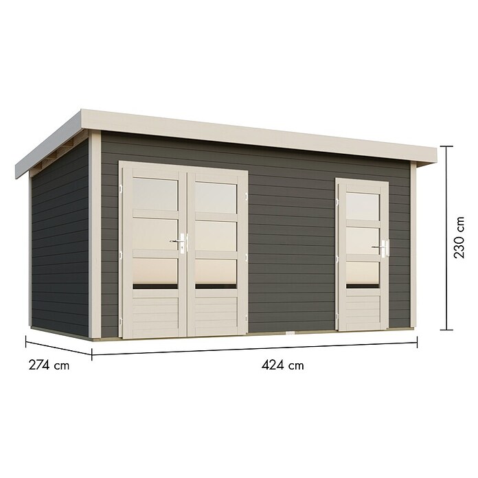 Karibu Gartenhaus Mattrup (303 x 456 cm, Wandstärke: 28 mm, Flachdach, Terragrau)