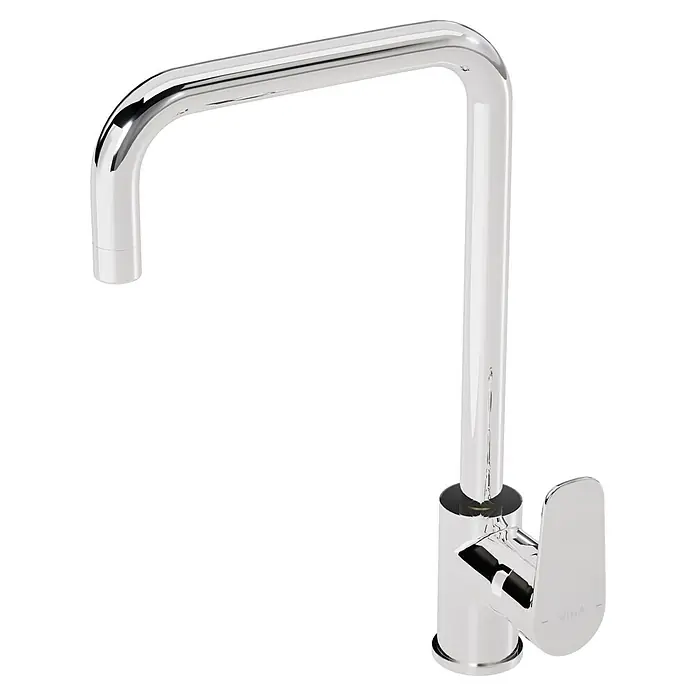 VitrA Flow Soft Spültischarmatur - Chrom, Glänzend - Polierter Chrom-Küchenarmatur mit quadratischem U-Auslauf und Einhebelgriff.