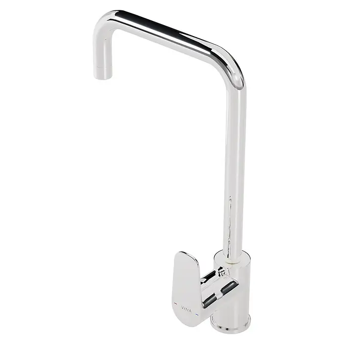 VitrA Flow Soft Spültischarmatur - Chrom, Glänzend - Glänzender Chrom-Küchenhahn mit hohem Auslauf und Einhebelmischer.