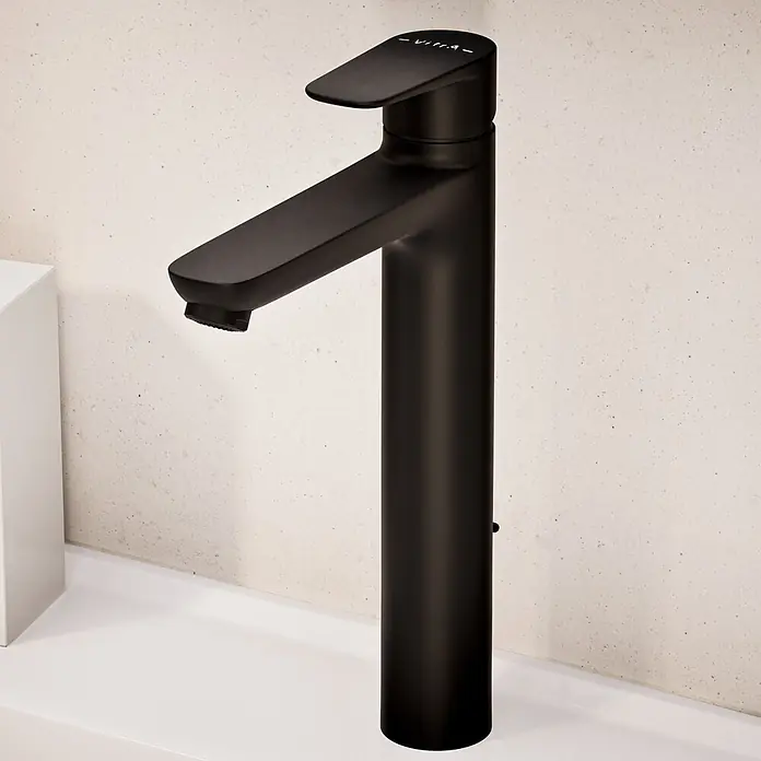 VitrA Flow Soft Waschtischarmatur - Höhe: 29,3 cm, Mit Zugstange, Schwarz - Mattschwarze Einhebel-Waschtischarmatur.