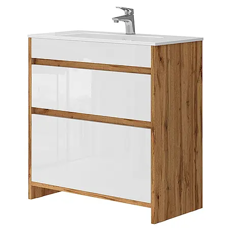 Vicco  Badmöbel-Set Detmold Goldkraft Eiche 2 Teile, Unterschrank 80 cm