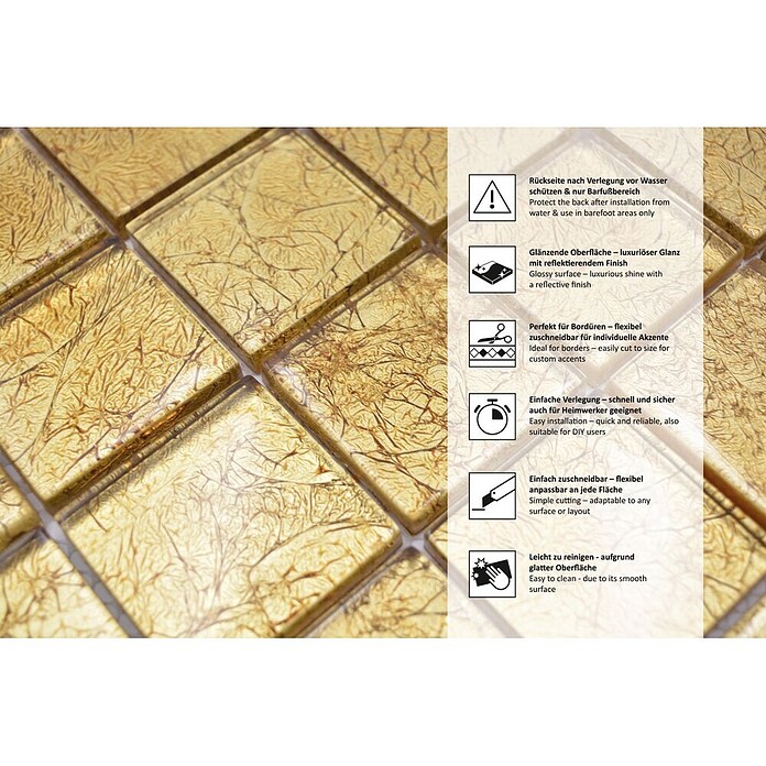 Mosaikfliese Quadrat Crystal Uni XCM 8GO25 (30 x 30 cm, Gold, Glänzend)