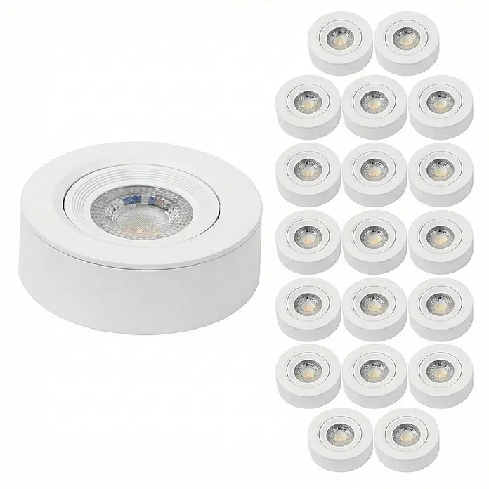 Luxula LED-Einbauleuchten-Set rund - 5 W, Weiß - Weiße runde LED-Strahler, eine größere Einheit und ein Pack kleinerer.