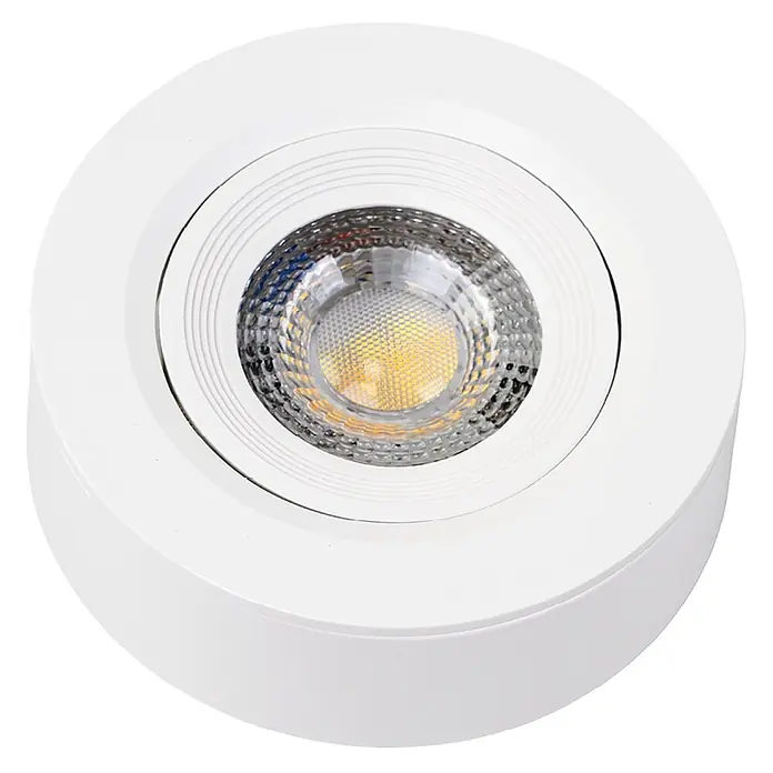 Luxula LED-Einbauleuchten-Set rund - 5 W, Weiß - Weißer runder LED-Einbaustrahler mit strukturierter Linse, der warmes Licht abgibt.