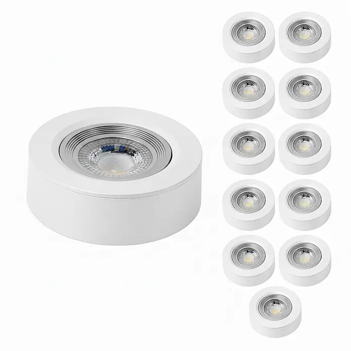 Luxula LED-Einbauleuchten-Set rund - 5 W, Weiß - Satz weißer runder LED-Aufbau-Spots.