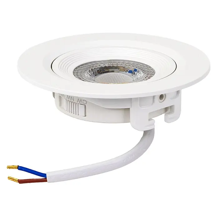 Luxula LED-Einbauleuchten-Set rund - 5 W, Weiß - Weißer verstellbarer LED-Einbaustrahler mit Farbtemperaturschalter und sichtbarer Verkabelung.