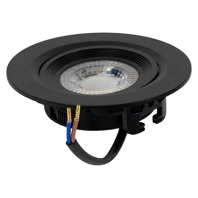 Luxula LED-Einbauleuchten-Set rund - 5 W, Schwarz - Schwarze LED-Einbauleuchte mit integriertem LED-Modul und sichtbaren Anschlusskabeln.