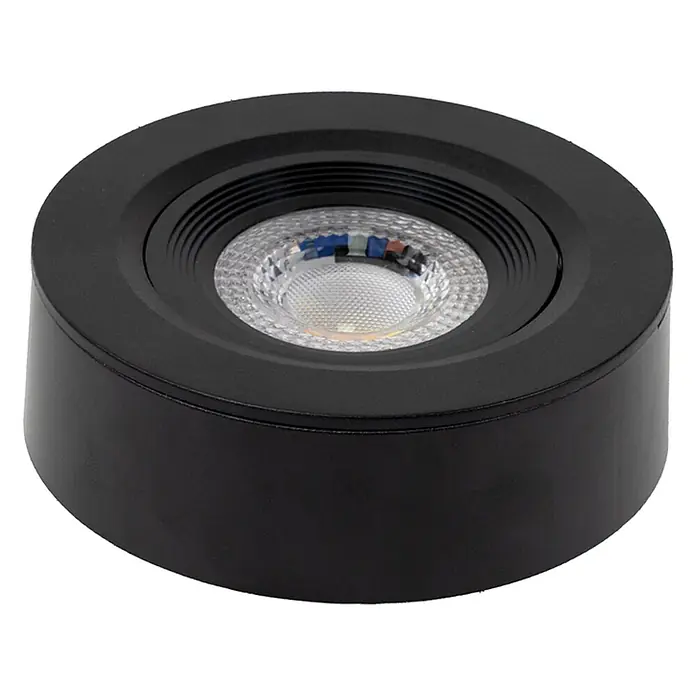 Luxula LED-Einbauleuchten-Set rund - 5 W, Schwarz - Schwarzer runder Aufbau-LED-Strahler.