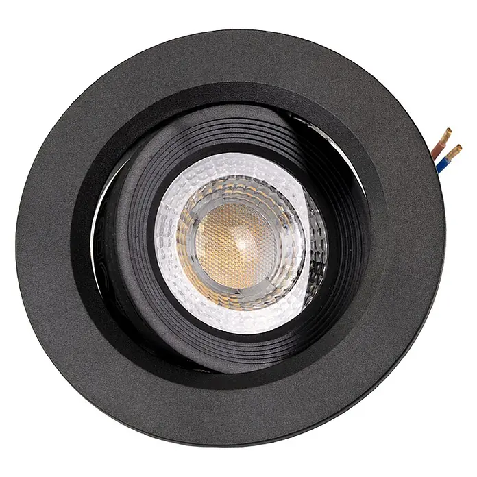 Luxula LED-Einbauleuchten-Set rund - 5 W, Schwarz - Schwarzer LED-Einbaustrahler mit freiliegenden Anschlusskabeln.