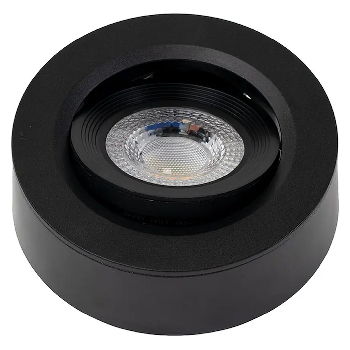 Luxula LED-Einbauleuchten-Set rund - 5 W, Schwarz - Schwarzer runder Aufbau-LED-Strahler mit klarer Linse.
