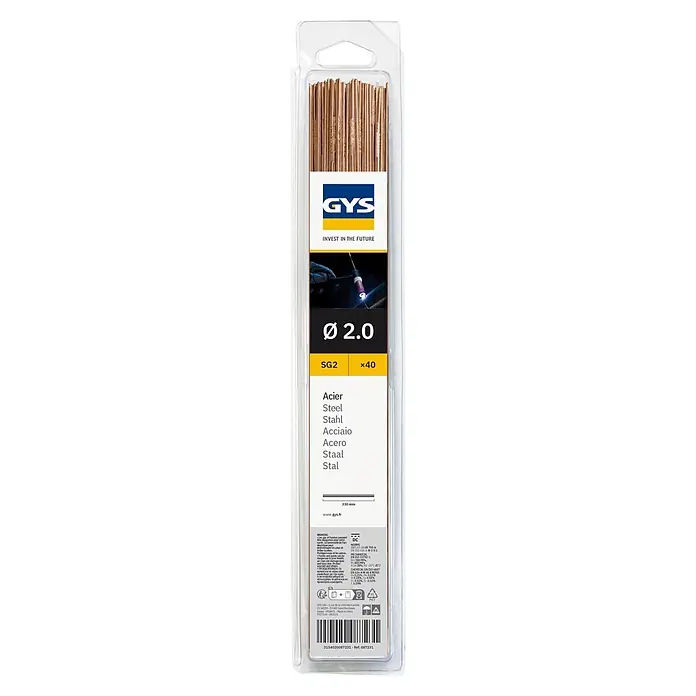 Gys WIG-Schweißstab Stahl SG2 - Durchmesser: 2 mm, 40 Stk. - GYS SG2 TIG-Stahlschweißstäbe, 2,0mm, 40 Stück, 330mm lang, im Blisterpack.