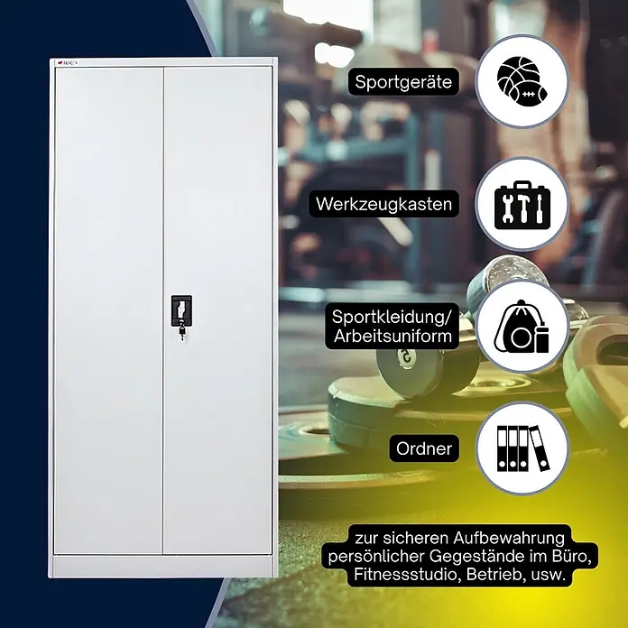 Proregal Metall-Mehrzweckschrank ELEPHANT komplett montiert - 40 x 80 x 180 cm, Lichtgrau - Weißer Metallschrank mit Schloss, ideal zur sicheren Aufbewahrung im Büro, Fitnessstudio oder Werkstatt.