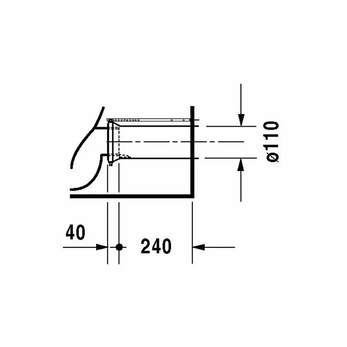 Duravit Starck 3 Stand-WC für Kombination Typ 1 - Mit Spülrand, Mit schmutzabweisender Glasur, Spülform: Tief, WC Abgang: Waagerecht, Weiß - Schemazeichnung einer Armatur mit Maßangaben. Durchmesser 110 mm, Tiefe 40 mm und Abstand 240 mm.