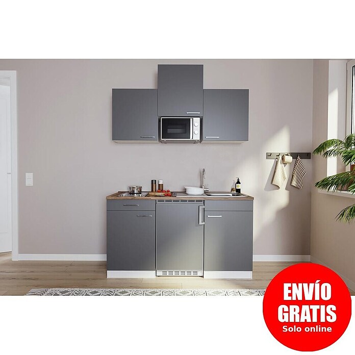 Respekta Cocina (Ancho: 150 cm, Con placa vitrocerámica, Gris)