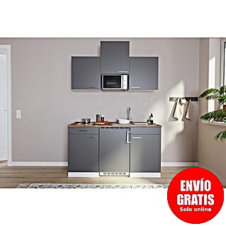 Respekta Cocina compacta Luis (Ancho: 150 cm, Gris, Placa de cocción vitrocerámica, frigorífico y microondas)
