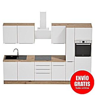 BAUHAUS Composición de cocina Marleen (Ancho: 310 cm, Blanco, Color del cuerpo: Marrón, Con electrodomésticos)