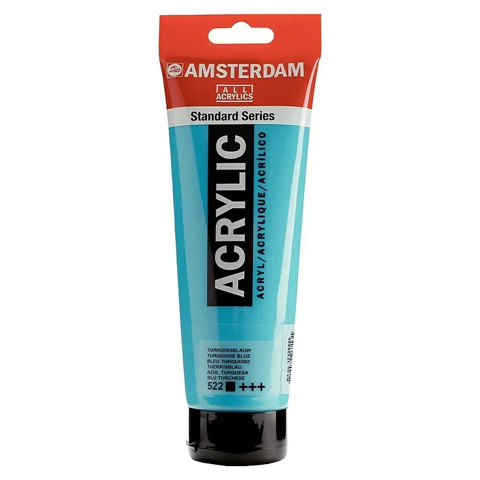 Talens Amsterdam Pintura acrílica Standard - Azul turquesa, 250 ml, Tubo, Brillante - Tubo de pintura acrílica Amsterdam Standard Series en azul turquesa (número de color 522) para aplicaciones artísticas.