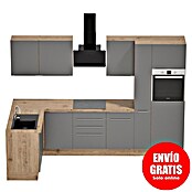 BAUHAUS Cocina esquinera Marleen (An x Pr: 310 x 170 cm, Gris, Mate, Color del cuerpo: Marrón, Con electrodomésticos) | BAUHAUS