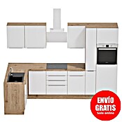 BAUHAUS Cocina esquinera Marleen (An x Pr: 310 x 170 cm, Blanco, Mate, Color del cuerpo: Marrón, Con electrodomésticos) | BAUHAUS