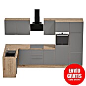 BAUHAUS Cocina esquinera Marleen (An x Pr: 340 x 170 cm, Gris, Mate, Color del cuerpo: Marrón, Con electrodomésticos) | BAUHAUS